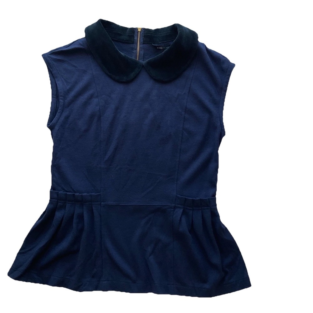 Marc by Marc Jacobs Vintage Top Peter Pan Collar Pleats Preppy Small Navy Blk Sm - Picture 1 of 12